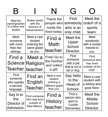 New Panther Party Bingo Card