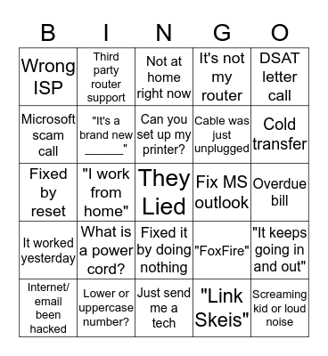 Tech Support Bingo Card