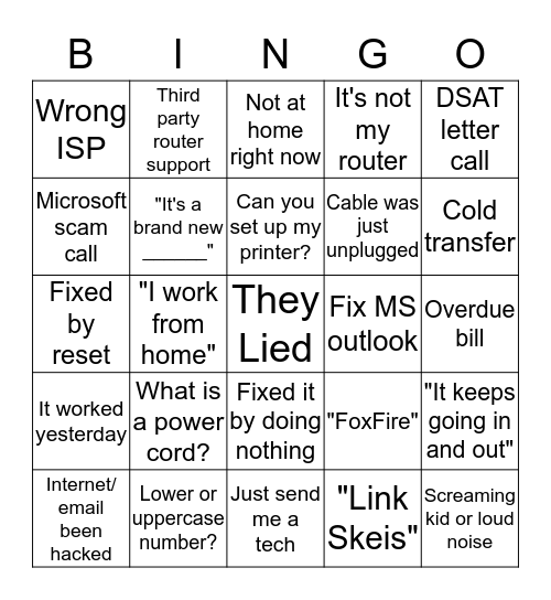 Tech Support Bingo Card