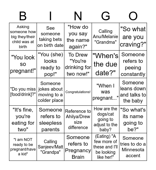 Baby Bingo Card