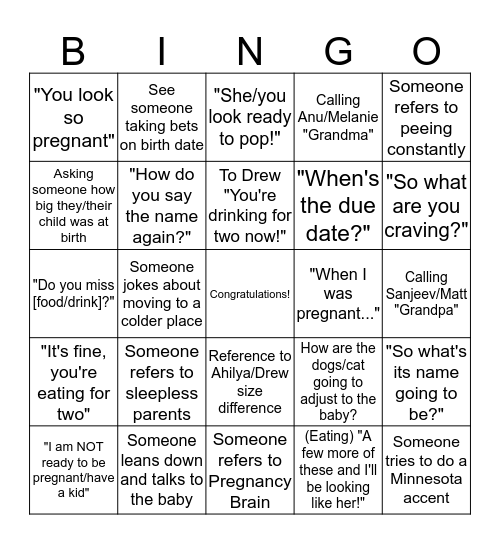 Baby Bingo Card