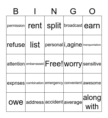 Active Red-1, Units 4-5, Vocabulary Bingo Card