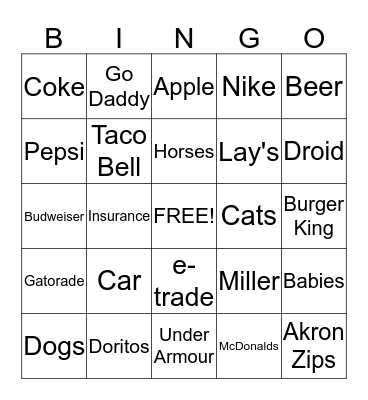 Super Bowl Bingo Card