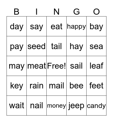 Phonics! Bingo Card