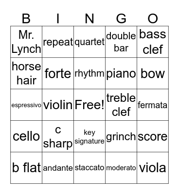 Orchestra Bingo Card