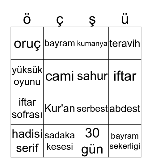 RAMAZAN TOMBALASI Bingo Card