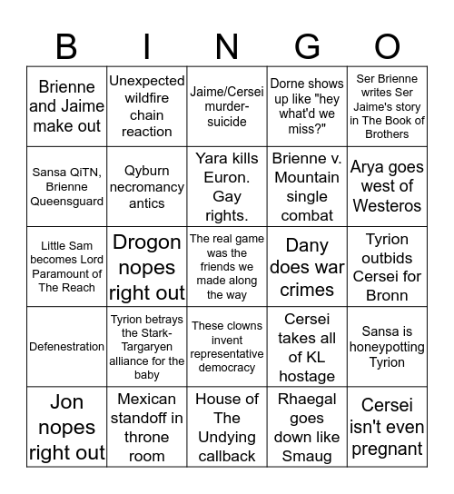 GoT Endgame Bingo Card
