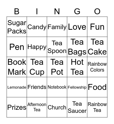 Rainbow Tea Bingo Card