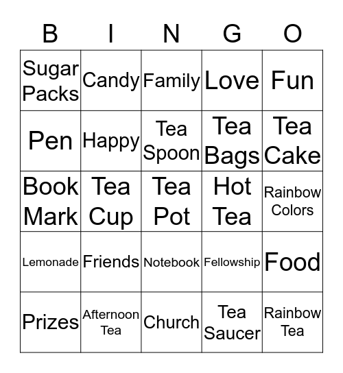 Rainbow Tea Bingo Card