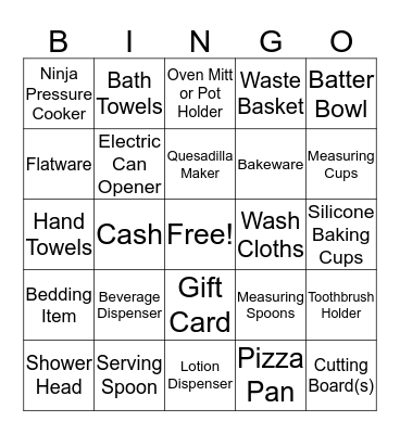 Bridal Shower Bingo Card