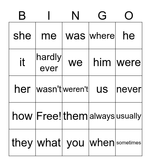 Grammar Review 1-4 Bingo Card