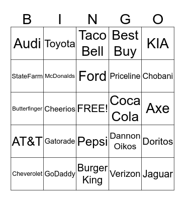 SuperBowl Commercials 2014 Bingo Card