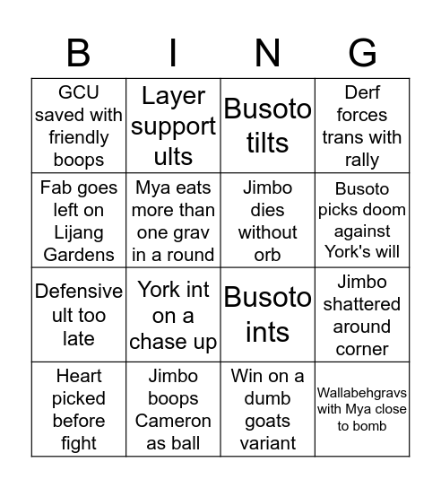 Underwatch NUEL Finals Bingo Card