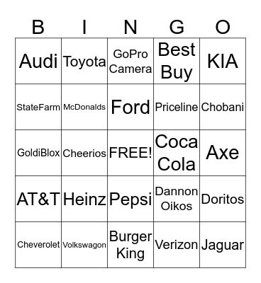 SuperBowl Commercials 2014 Bingo Card