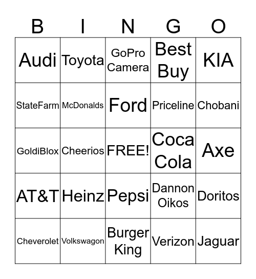 SuperBowl Commercials 2014 Bingo Card