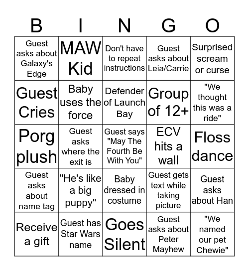 Light Side Bingo Card