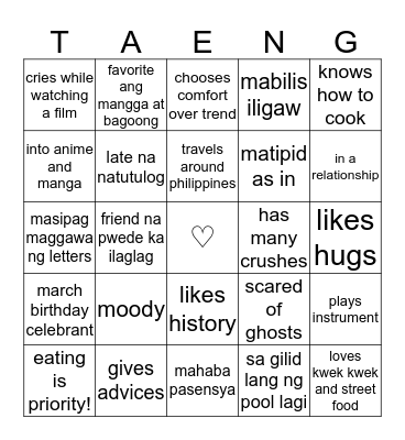 Tallestaeng Bingo Card