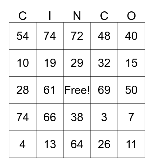 Cinco De Mayo Bingo Card