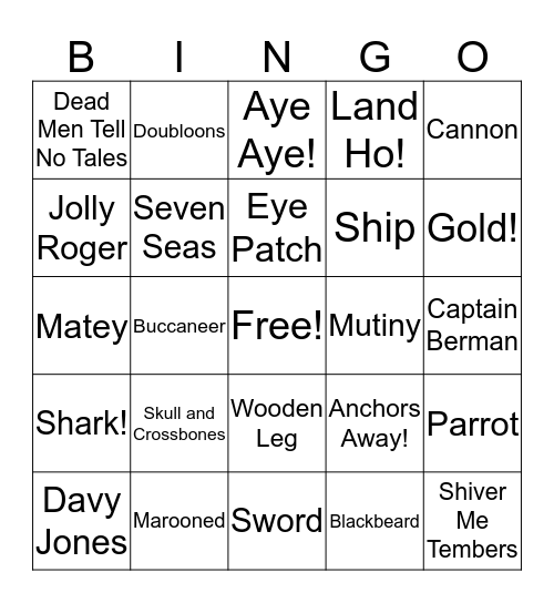 Pirate Bingo Card