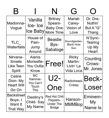 Total-Quiz.com Presents Radio Bingo: 90's Edition Bingo Card
