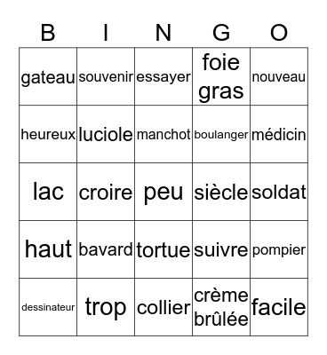 Connaissez-vous ces mots?  Bingo Card