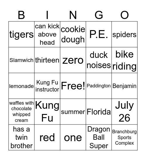 All About Owen Bingo Card