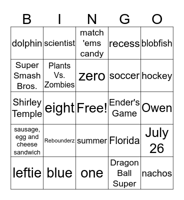 All About Benjamin Bingo Card