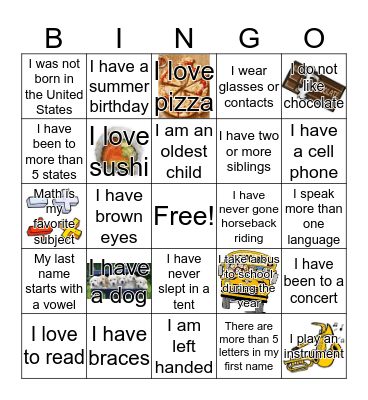 First Day of Summer School Ice Breaker Bingo Card