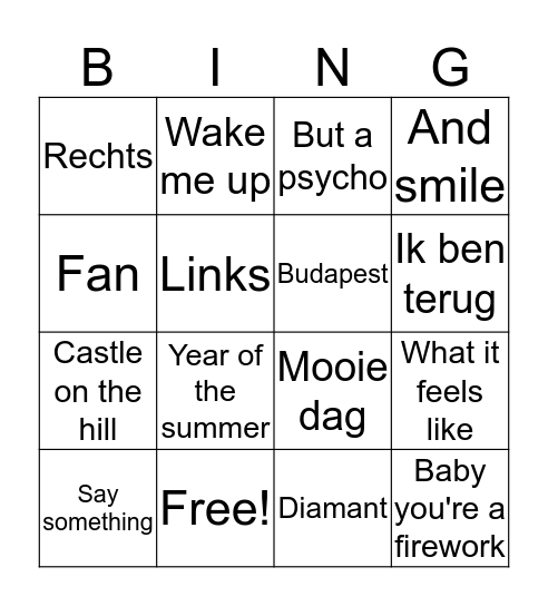 Music and Lyrics Bingo Card