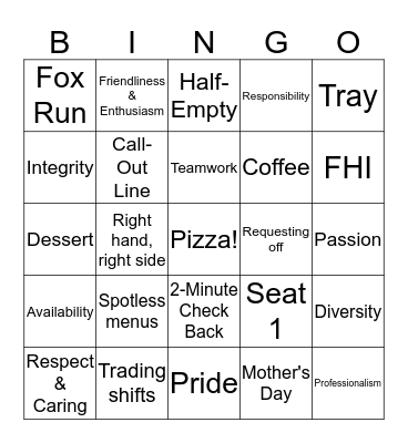 DS FOH BINGO Card