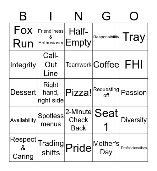 DS FOH BINGO Card