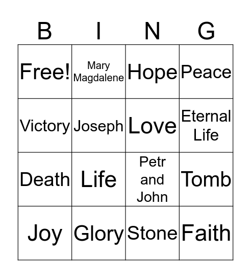 Resurrection Bingo Card