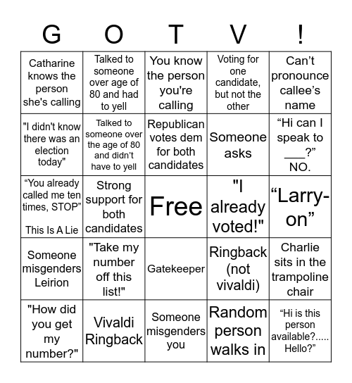 Phonebank Bingo :) Bingo Card