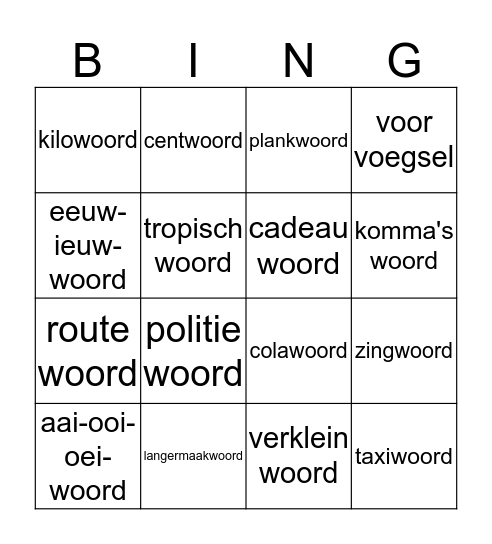Woord categorieën  Bingo Card