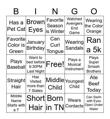 Youth Group Bingo Card