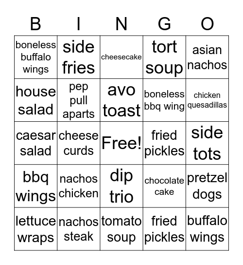 Dave and Busters Bingo Card