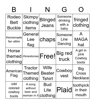 Garth Brooks Bingo Card