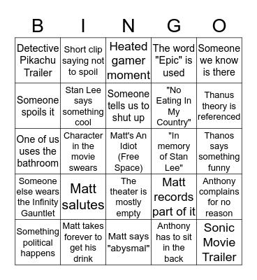 Endgame Bingo  Bingo Card