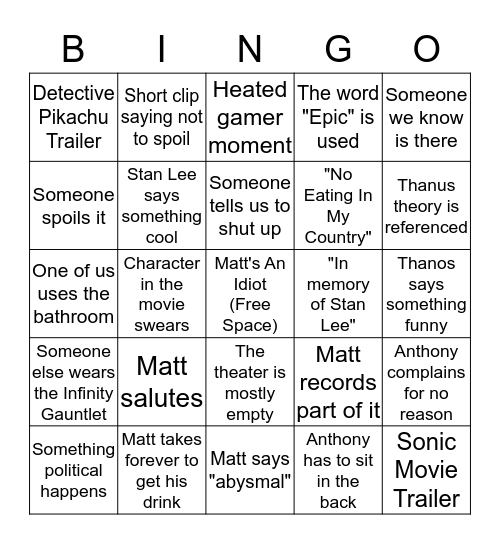 Endgame Bingo  Bingo Card