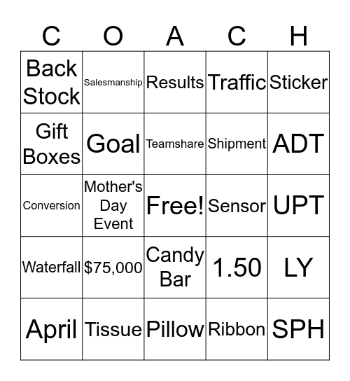 Coach Bingo Card