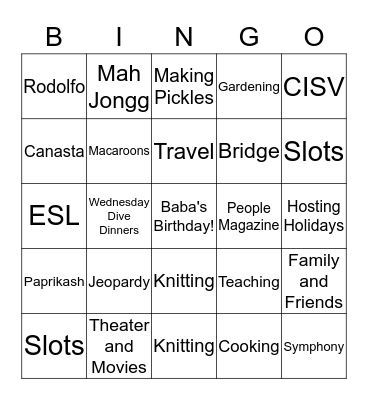 Baba's Favorite Things to Do Bingo Card