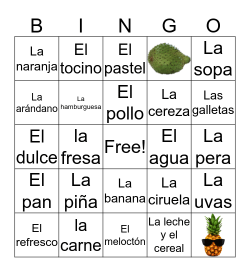 Comida y Frutas Bingo Card