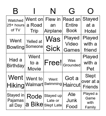 SPRING BREAK BINGO Card