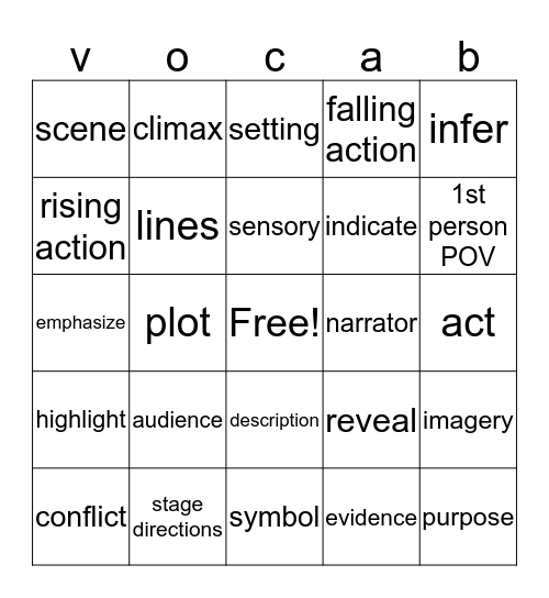 VOCAB Bingo Card