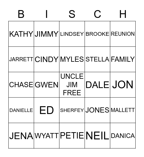 BISCH BINGO Card