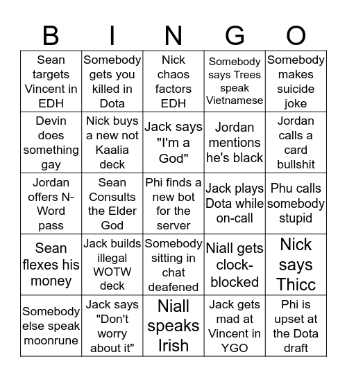 Shitpost Bingo Card