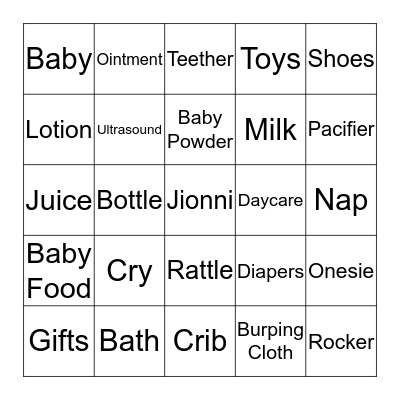 Jionni’s Baby Shower Bingo  Bingo Card