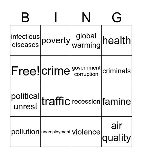 Unit 7 Vocab Bingo Card