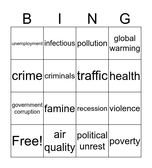 Unit 7 Vocab Bingo Card