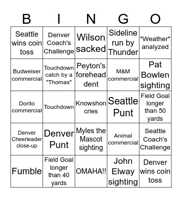 SUPERBOWL XLVlll BINGO Card